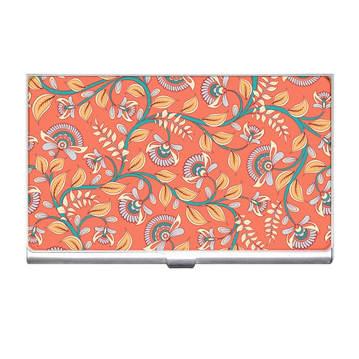 Coral Floral Paisley Business Card Holder