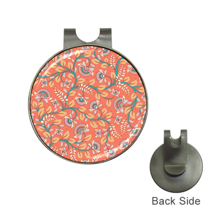 Coral Floral Paisley Hat Clips with Golf Markers