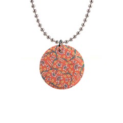 Coral Floral Paisley 1  Button Necklace