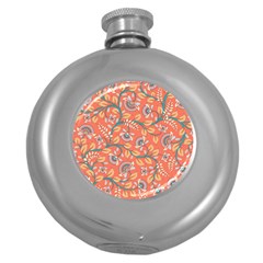 Coral Floral Paisley Round Hip Flask (5 oz)