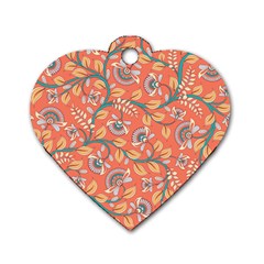 Coral Floral Paisley Dog Tag Heart (one Side) by mccallacoulture