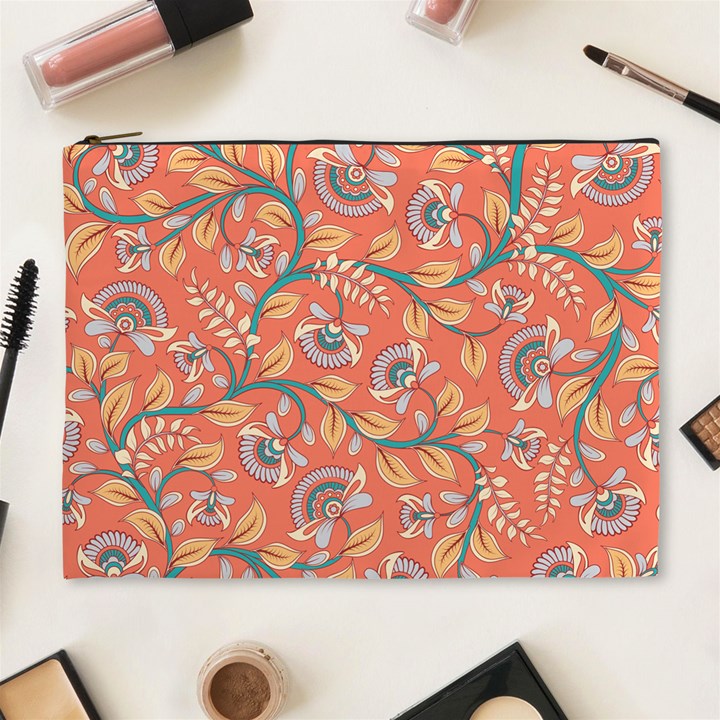 Coral Floral Paisley Cosmetic Bag (XL)