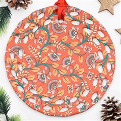 Coral Floral Paisley Ornament (Round Filigree)