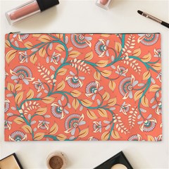 Coral Floral Paisley Cosmetic Bag (xxl) by mccallacoulture