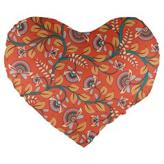 Coral Floral Paisley Large 19  Premium Heart Shape Cushions