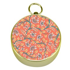 Coral Floral Paisley Gold Compasses