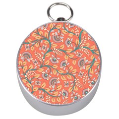 Coral Floral Paisley Silver Compasses