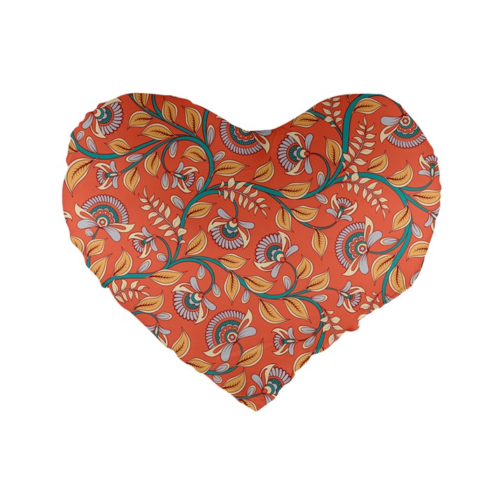 Coral Floral Paisley Standard 16  Premium Flano Heart Shape Cushions