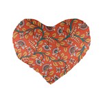 Coral Floral Paisley Standard 16  Premium Flano Heart Shape Cushions Back