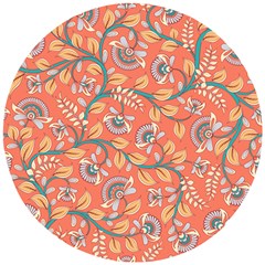 Coral Floral Paisley Wooden Puzzle Round