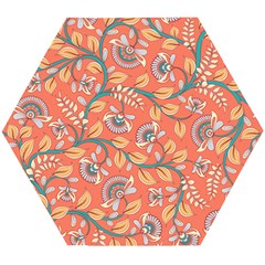 Coral Floral Paisley Wooden Puzzle Hexagon