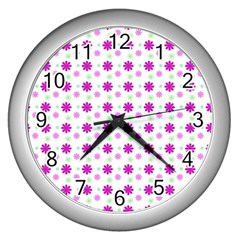 Background Flowers Multicolor Purple Wall Clock (silver) by HermanTelo