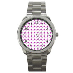 Background Flowers Multicolor Purple Sport Metal Watch