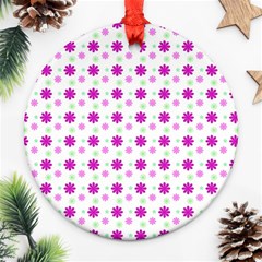 Background Flowers Multicolor Purple Round Ornament (two Sides)