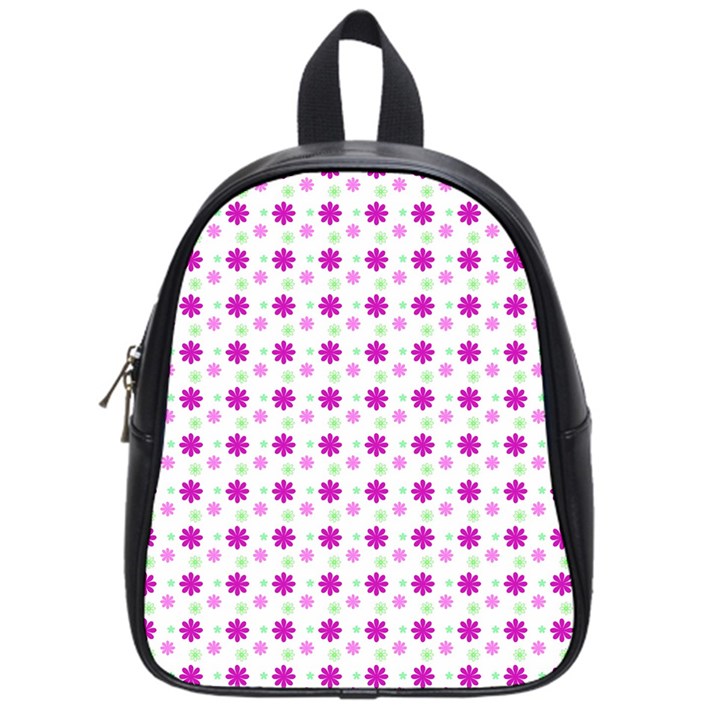 Background Flowers Multicolor Purple School Bag (Small)