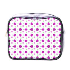 Background Flowers Multicolor Purple Mini Toiletries Bag (one Side) by HermanTelo