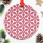 White Red Flowers Texture Round Ornament (Two Sides) Front