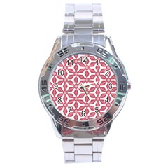 White Red Flowers Texture Stainless Steel Analogue Watch