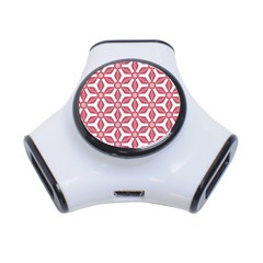 White Red Flowers Texture 3-port Usb Hub