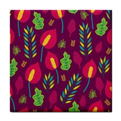 Tropical Flowers On Deep Magenta Tile Coaster by mccallacoulture