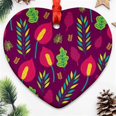 Tropical Flowers On Deep Magenta Ornament (heart)