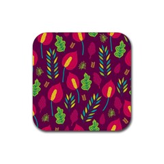 Tropical Flowers On Deep Magenta Rubber Coaster (square) 