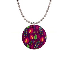 Tropical Flowers On Deep Magenta 1  Button Necklace by mccallacoulture