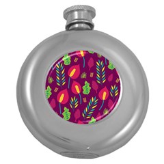 Tropical Flowers On Deep Magenta Round Hip Flask (5 Oz) by mccallacoulture