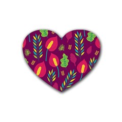 Tropical Flowers On Deep Magenta Heart Coaster (4 Pack)  by mccallacoulture