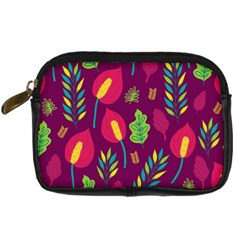 Tropical Flowers On Deep Magenta Digital Camera Leather Case by mccallacoulture