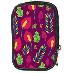 Tropical Flowers On Deep Magenta Compact Camera Leather Case by mccallacoulture