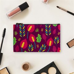 Tropical Flowers On Deep Magenta Cosmetic Bag (small) by mccallacoulture