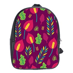 Tropical Flowers On Deep Magenta School Bag (large) by mccallacoulture