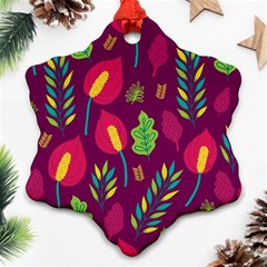 Tropical Flowers On Deep Magenta Ornament (snowflake)