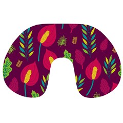 Tropical Flowers On Deep Magenta Travel Neck Pillow