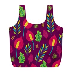 Tropical Flowers On Deep Magenta Full Print Recycle Bag (l)