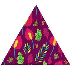 Tropical Flowers On Deep Magenta Wooden Puzzle Triangle by mccallacoulture