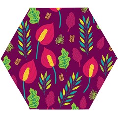 Tropical Flowers On Deep Magenta Wooden Puzzle Hexagon by mccallacoulture