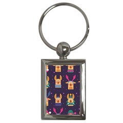 Funny Christmas Pattern With Reindeers Key Chain (rectangle)