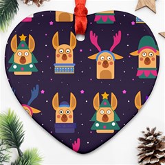 Funny Christmas Pattern With Reindeers Heart Ornament (two Sides) by Vaneshart