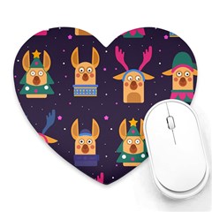 Funny Christmas Pattern With Reindeers Heart Mousepads by Vaneshart