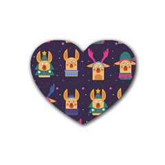 Funny Christmas Pattern With Reindeers Heart Coaster (4 Pack)  by Vaneshart