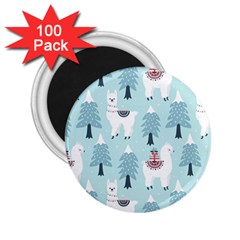 Christmas Tree Cute Lama With Gift Boxes Seamless Pattern 2 25  Magnets (100 Pack)  by Vaneshart