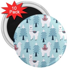 Christmas Tree Cute Lama With Gift Boxes Seamless Pattern 3  Magnets (10 Pack)  by Vaneshart