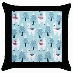 Christmas Tree Cute Lama With Gift Boxes Seamless Pattern Throw Pillow Case (black) by Vaneshart