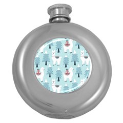 Christmas Tree Cute Lama With Gift Boxes Seamless Pattern Round Hip Flask (5 Oz) by Vaneshart