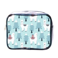 Christmas Tree Cute Lama With Gift Boxes Seamless Pattern Mini Toiletries Bag (one Side) by Vaneshart