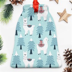 Christmas Tree Cute Lama With Gift Boxes Seamless Pattern Ornament (bell) by Vaneshart