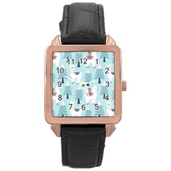 Christmas Tree Cute Lama With Gift Boxes Seamless Pattern Rose Gold Leather Watch  by Vaneshart