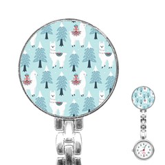 Christmas Tree Cute Lama With Gift Boxes Seamless Pattern Stainless Steel Nurses Watch by Vaneshart